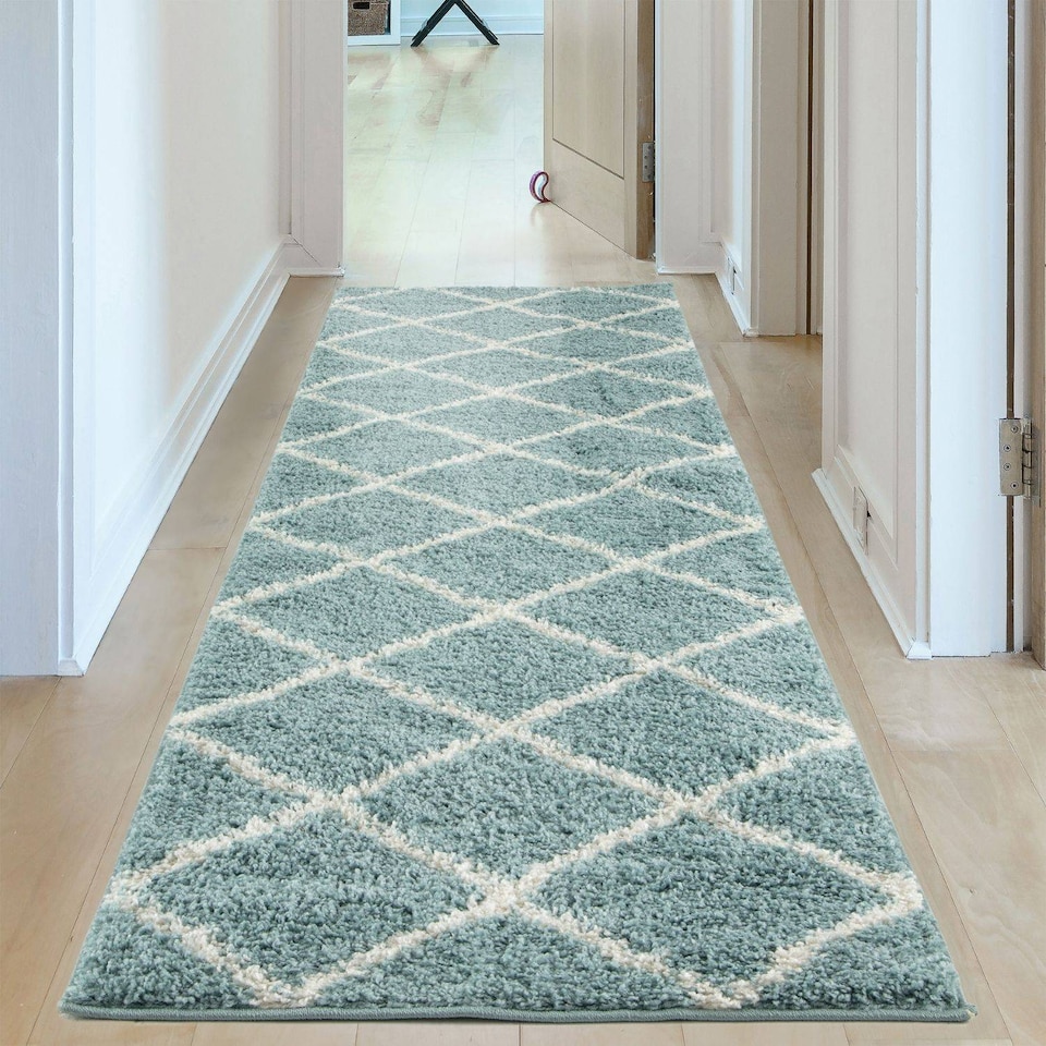 image 1 of The Rugs Moroccan Collection Soft High Pile Shaggy Diamond Floor Rugs and Runners Living Room