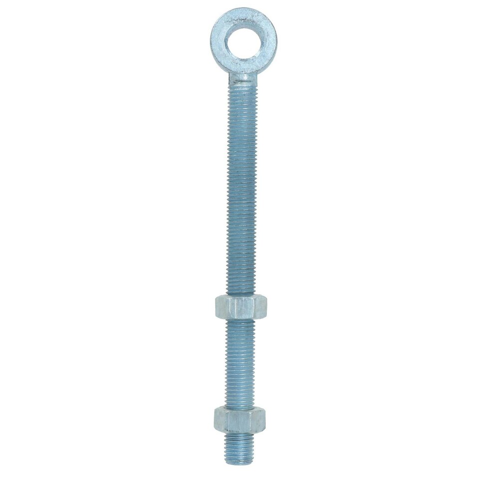 image 1 of Swing Gate Long Eye Bolts Hinge + Nuts Adjustable Zinc Plated 16 x 150mm 4pc Silver