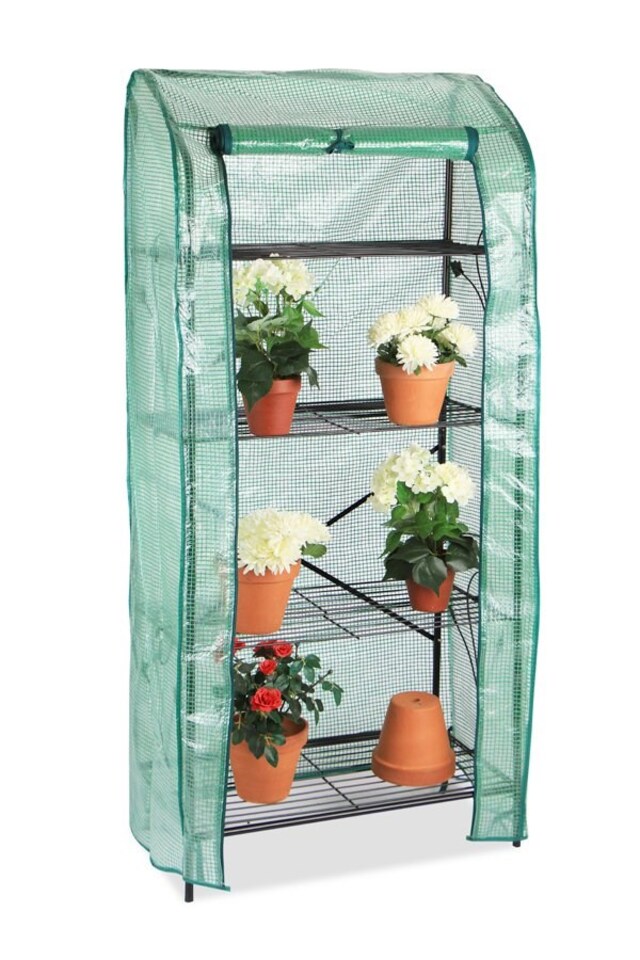 image 1 of 3 Tier Mini Greenhouse Plant Stand with Removable Cover