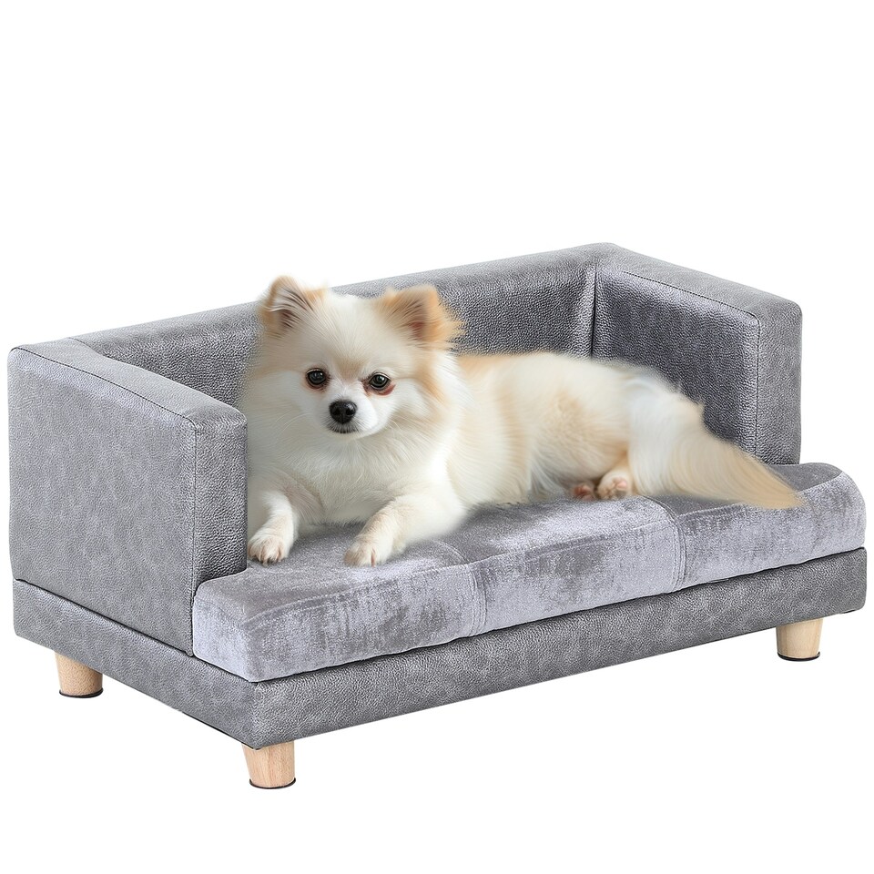 image 1 of PawHut Dog Sofa Pet Lounge Bed w/ Anti-slip Legs for Small-Sized Dogs - Grey