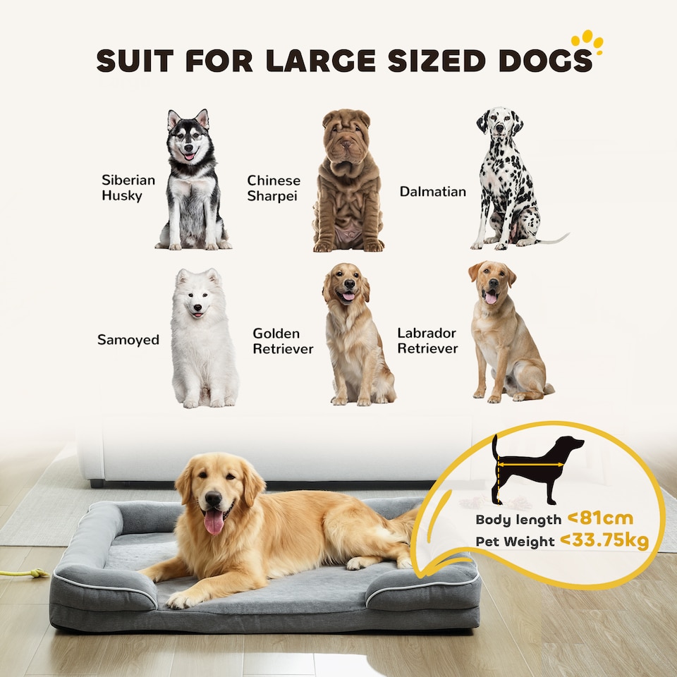 image 1 of PawHut Dog Sofa Bed, Washable Soft Plush Pet Bed with Removable Flannel Cover and Non-Slip Bottom, Anti-Anxiety for Cats, Small, Medium and Large Dogs, 112 x 80 x 16.5 cm, Grey | Grey | L