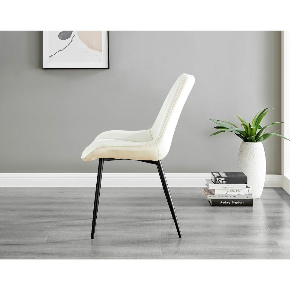 image 1 of Furniturebox 2x Pesaro Cream Velvet Black Leg Luxury Dining Chairs