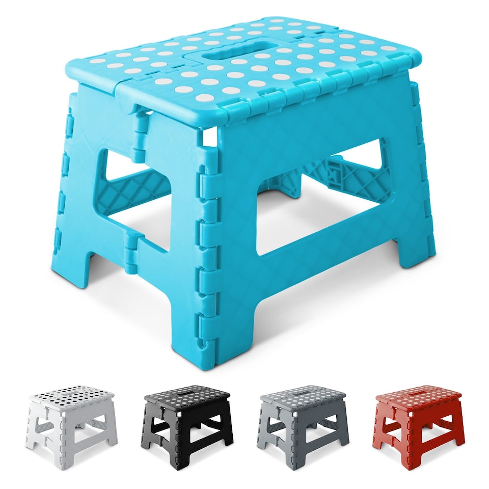 image 1 of Keplin Heavy Duty Folding Step Stool Non-Slip Plastic with Carry Handle, 9 Inch