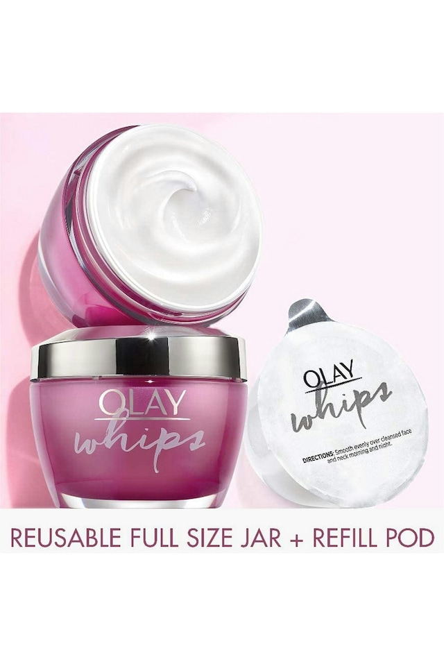 image 1 of Olay Whips Face Moisturiser Whip Formula 50ml Jar and 50ml Refill Pod (100ml) Olay