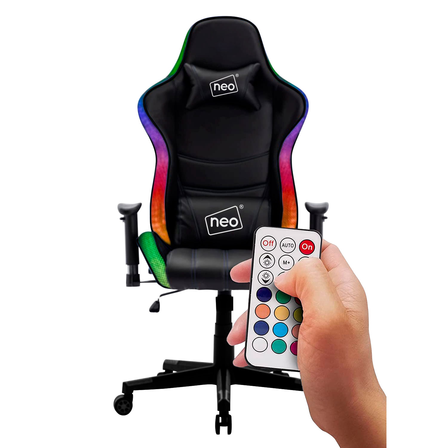 Neo Black Leather Gaming Chair with LED Lights
