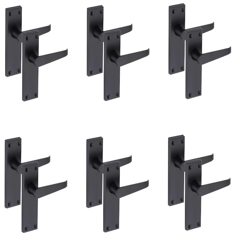 image 1 of Golden Grace 6 Pairs of Victorian Straight Handle Latch Door Handles in Matt Black with 120mm x 40mm Backplate Black