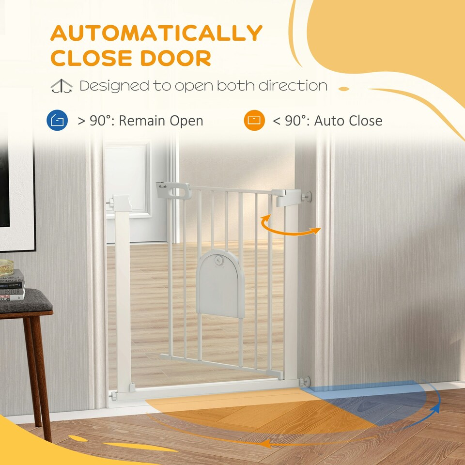 image 1 of PawHut 75-82 cm Pet Safety Gate Pressure Fit Stair w/ Small Door Double Locking