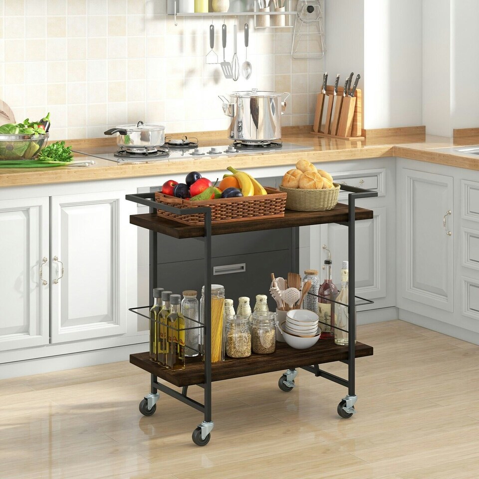 image 1 of COSTWAY 2-tier Kitchen Dining Storage Mobile Cart