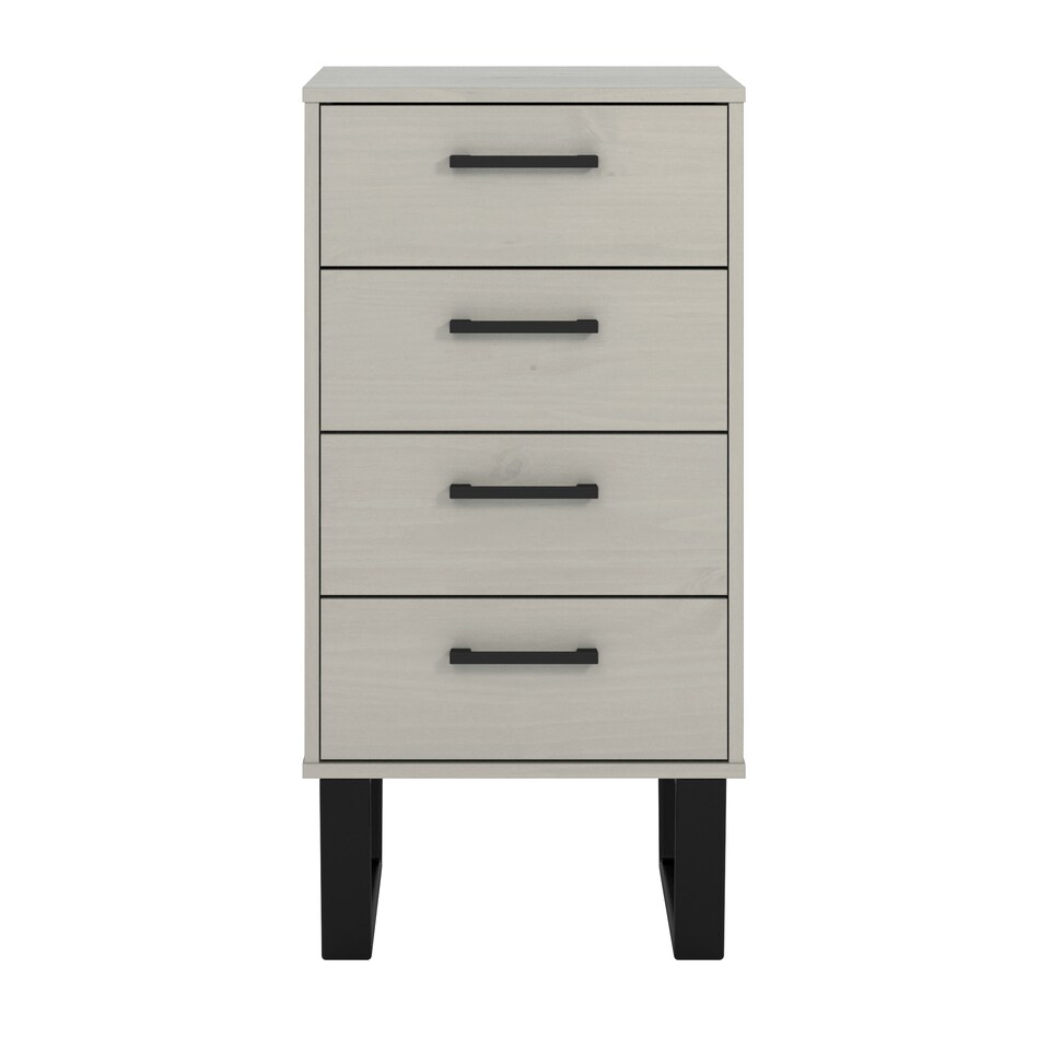 image 1 of Texas 4 Drawer Narrow Chest of Drawers - Industrial Style Pine Bedroom Storage Cabinet with Metal Legs | Grey | Grey | 1