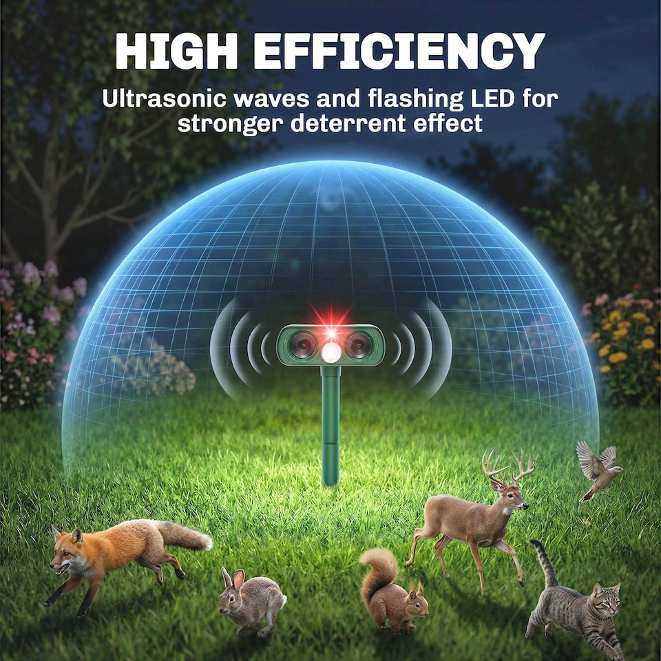 image 1 of Outsunny Cat Repellent for Gardens, Solar Ultrasonic PIR Fox Cat Deterrent | Green | Green | 14 x 9.2 x 37 cm