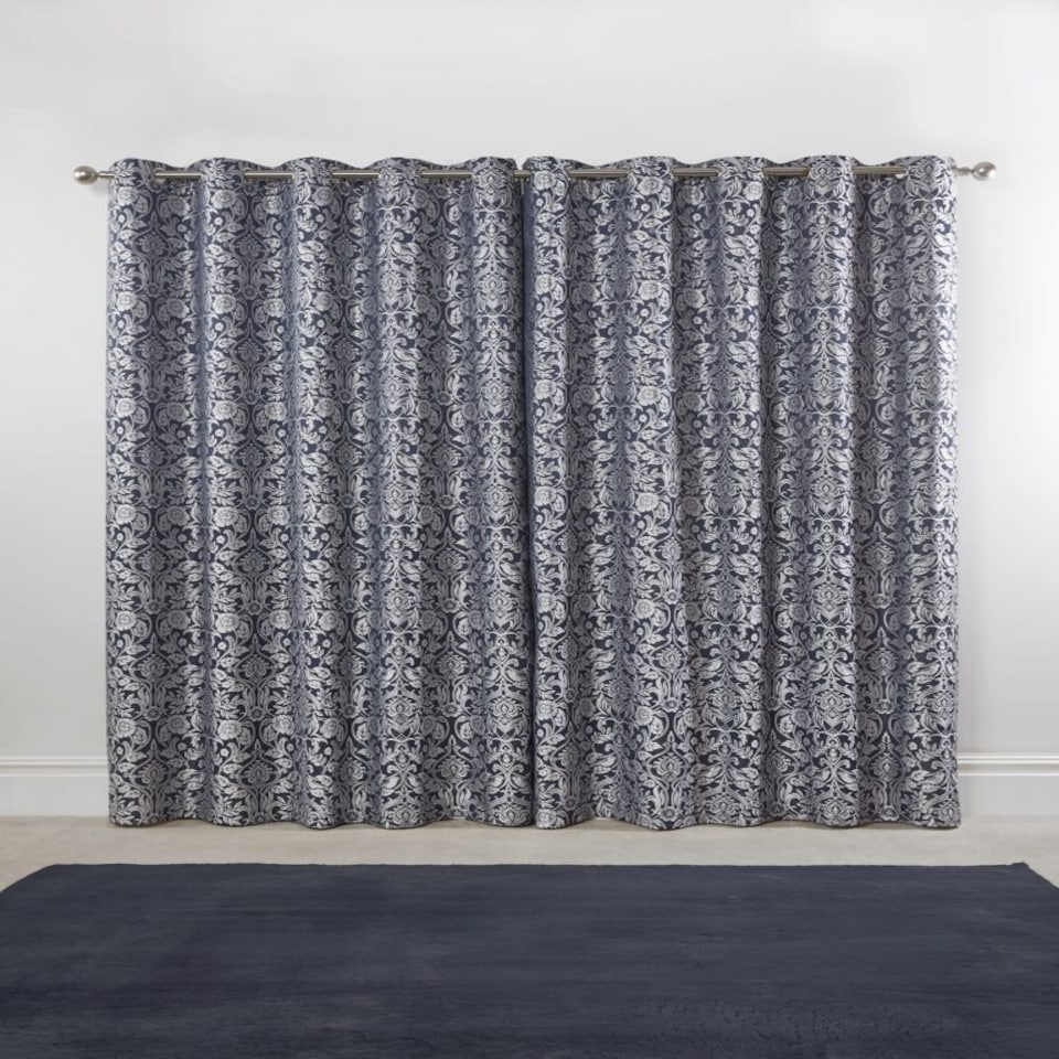 image 1 of Harrow Lined Eyelet Jacquard Curtains 116cm x 137cm Navy | Blue | Blue