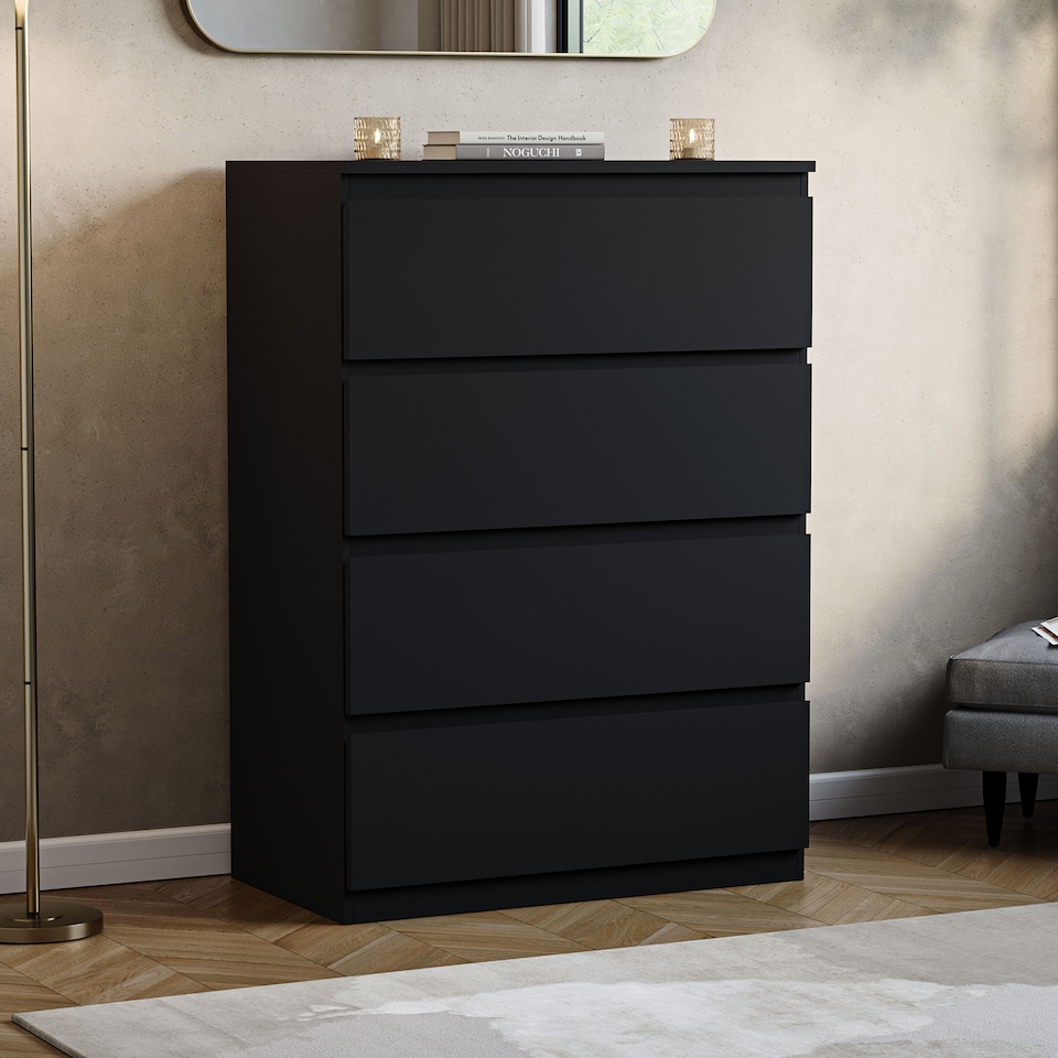 image 1 of Vida Designs Denver 4 Drawer Chest of Drawers Bedroom Storage, Black