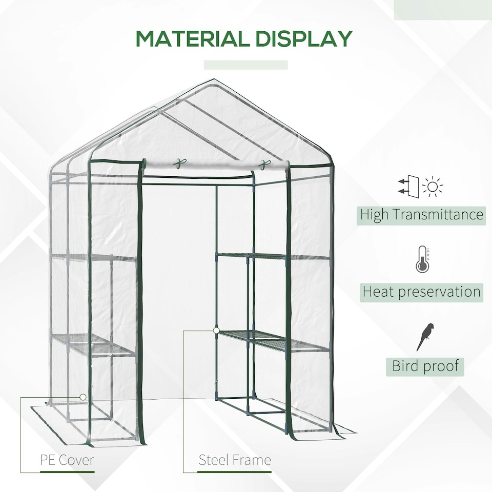 image 1 of Outsunny Walk In Greenhouse Garden Clear PVC Frame Shelves Reinforced Plant Grow