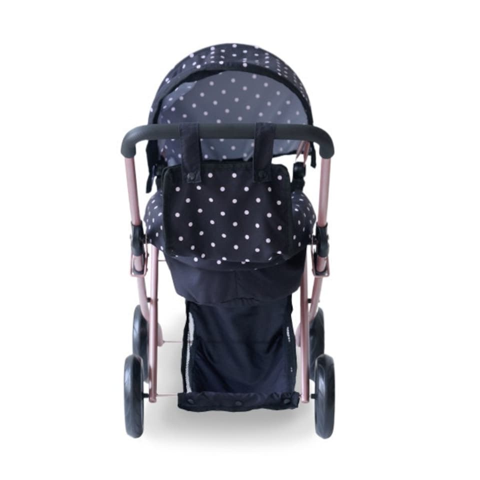 image 1 of Teamson Kids 2-in-1 Classic Doll Stroller in Black with Removable Bassinet, Adjustable Canopy, Storage Basket & Bag