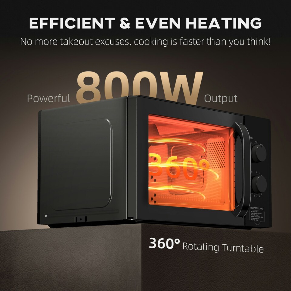 image 1 of HOMCOM 23L Solo Manual Microwave Oven with 5 Levels, Timer, Black