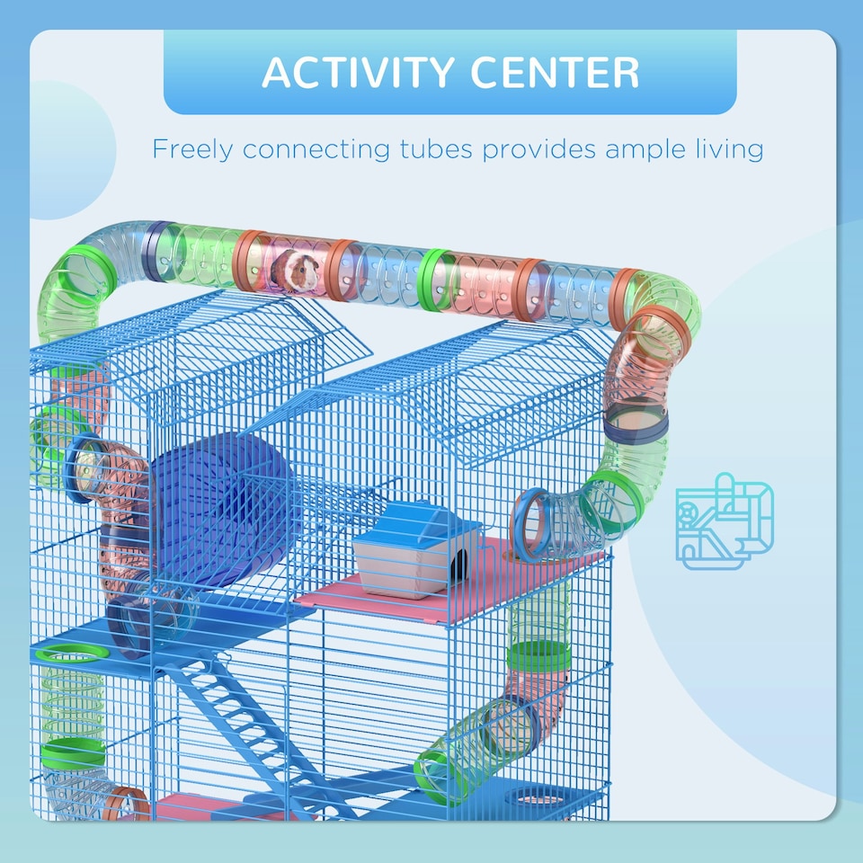 image 1 of PawHut 5 Tiers Hamster Cage Animal Travel Carrier Habitat, Blue