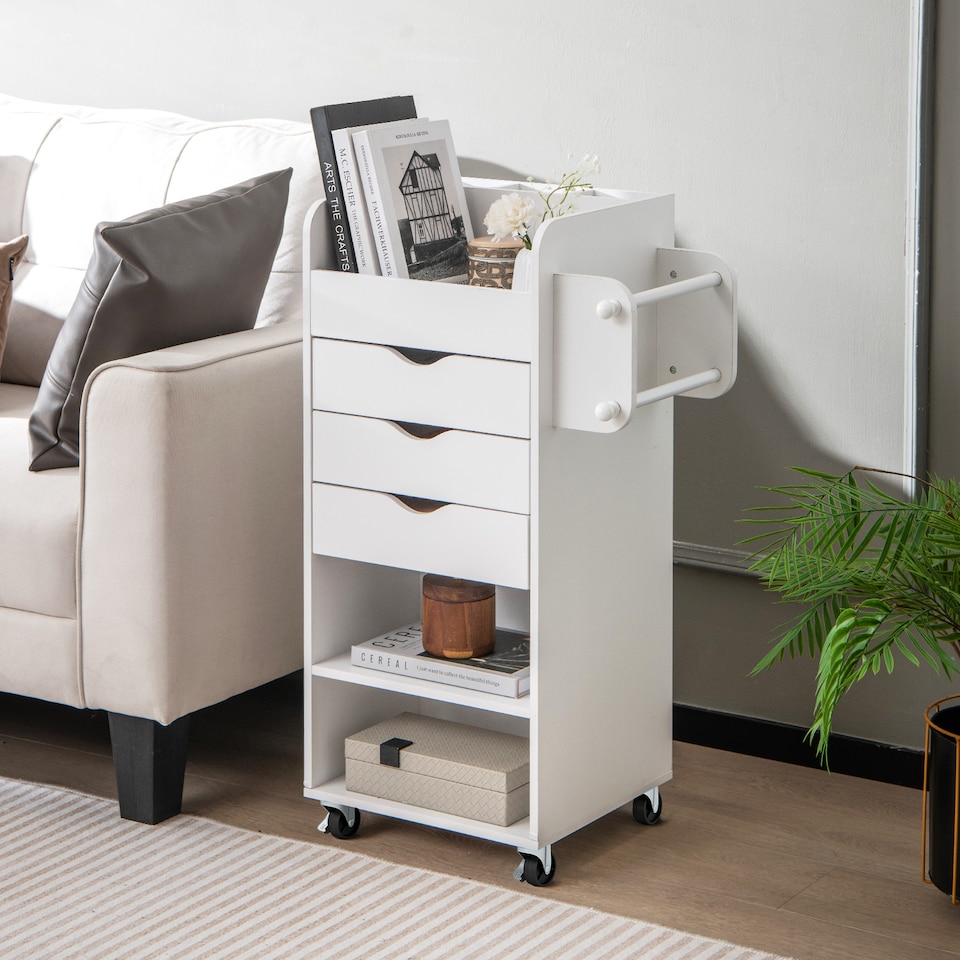 image 1 of COSTWAY Rolling Storage Cart Mobile Storage Cabinet White