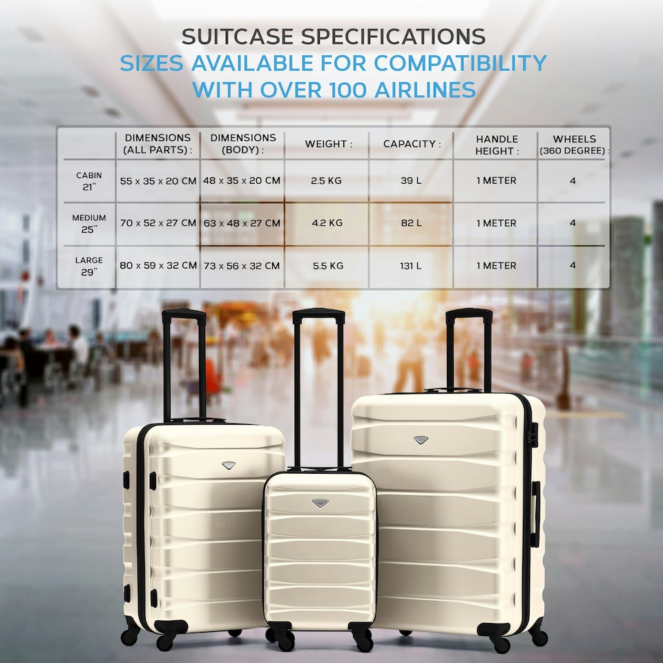 image 1 of Flight Knight 25" 4 Wheel ABS Hard Case Medium Suitcase 100+ Airlines Approved - easyJet, British Airways, Ryanair, Jet2, Emirates & Many More - Check-in | Cream | Cream/Black | Medium