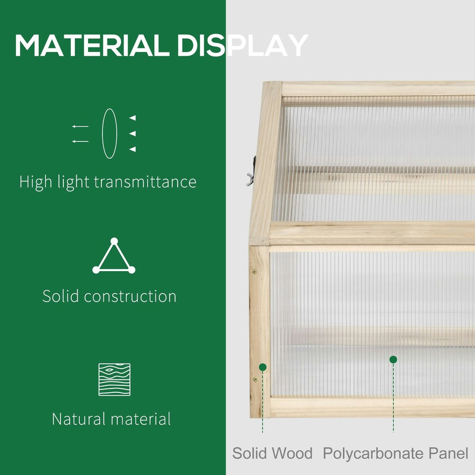 image 1 of Outsunny Wooden Cold Frame Greenhouse Garden Polycarbonate Grow House, Natural
