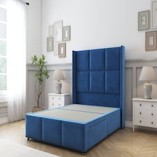 Sloomy Beaumont Navy Plush Divan Bed Base 2 Drawers Foot-End With 54 Inch Wingback Headboard & 12 Inch Matching Footboard | Blue | Navy | Small Double | 1
