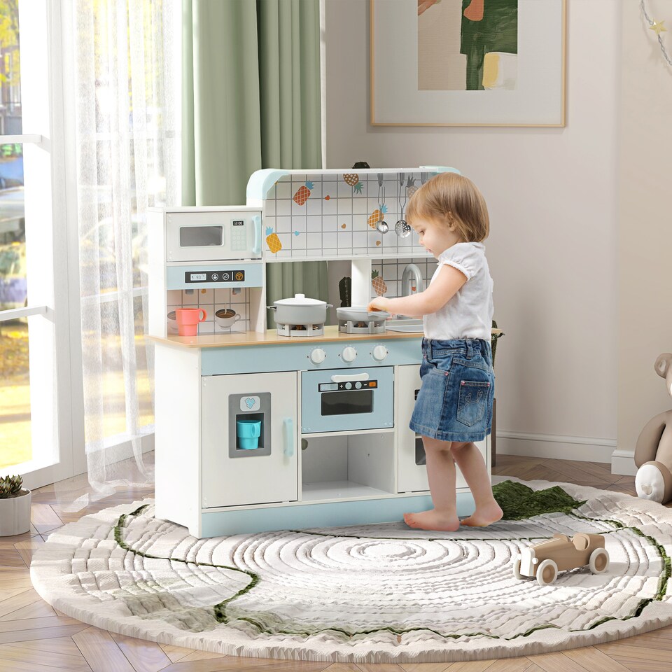 image 1 of AIYAPLAY Toy Kitchen, Pretend Role Play Kitchen w/ Ice Maker, Microwave