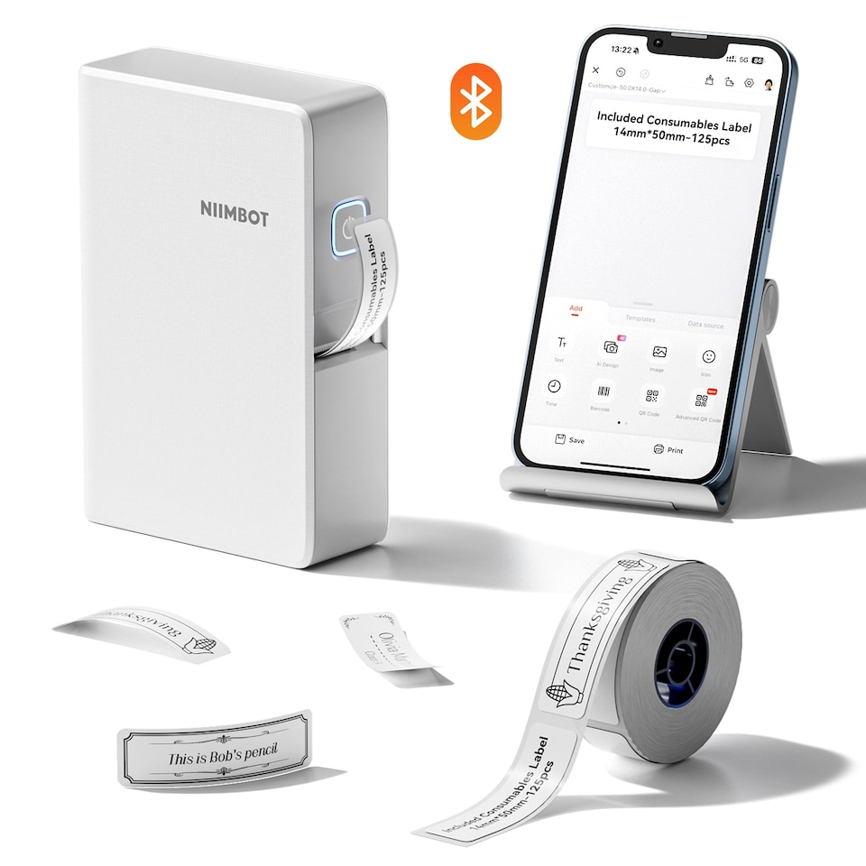 image 1 of NIIMBOT N1 Bluetooth Thermal Transfer Label Printer with Label Roll White