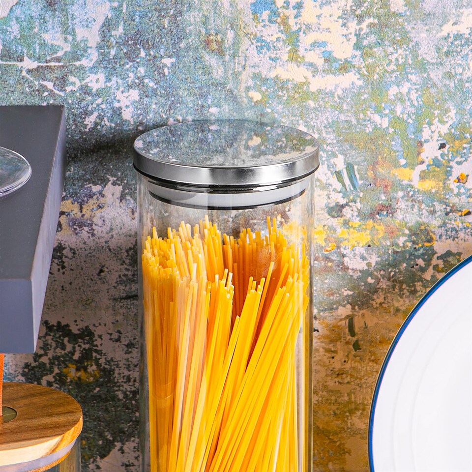 image 1 of Argon Tableware Glass Storage Jars - Silver Lid - 2 Litre - Modern Round Scandi Organisation Container Glass Jar - Set of 6