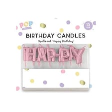 Pastel Pink Happy Birthday Pick Candles Pink