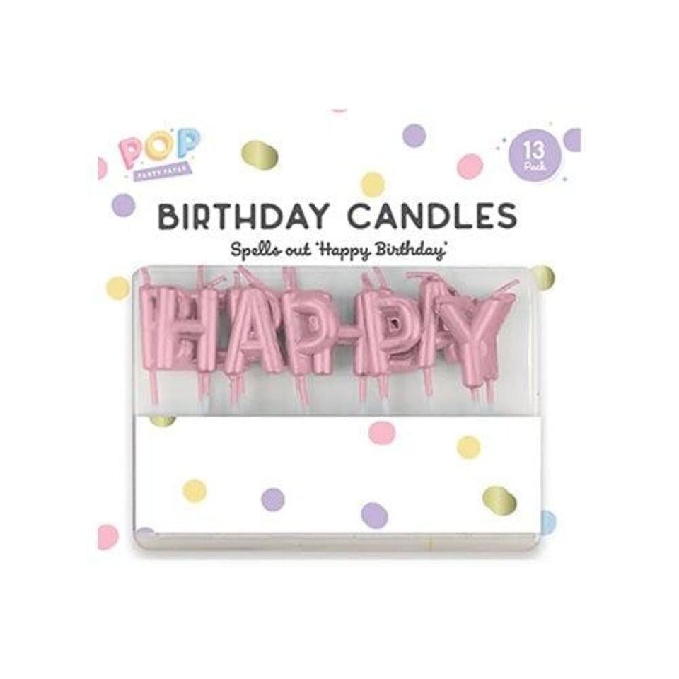 image 1 of Pastel Pink Happy Birthday Pick Candles Pink