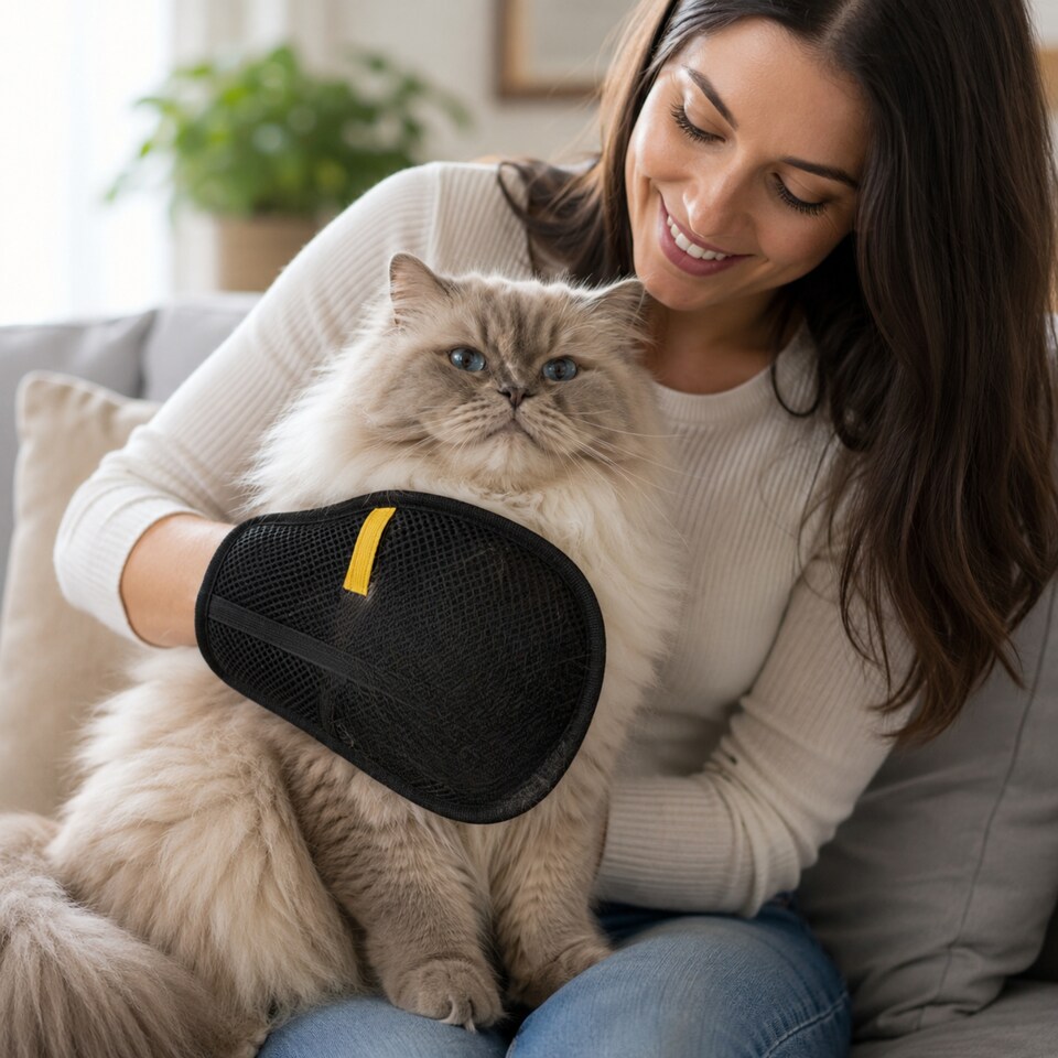 image 1 of Pet Hair Removal Glove for Dog Cat Rabbit - Electrostatic Grooming Brush & Fur Remover for Clothes, Furniture - Universal Size Fit