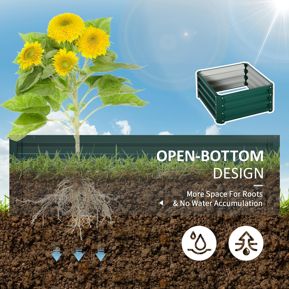 image 1 of Outsunny Set of 2 Raised Garden Bed Galvanised Planter Box Easy Setup Dark Grey