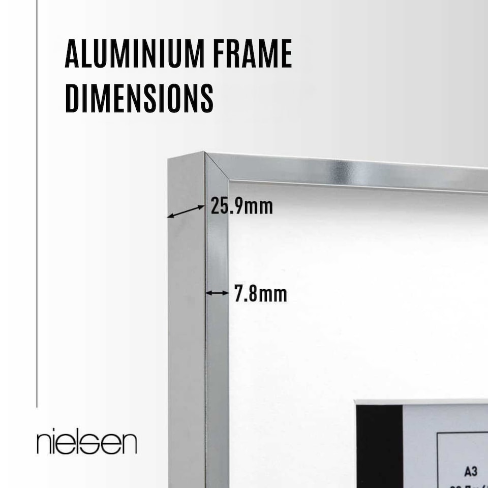image 1 of Nielsen Alpha Aluminium Picture Frame with Mount - Real Glass - Silver - A4 (21cmx29.7cm)
