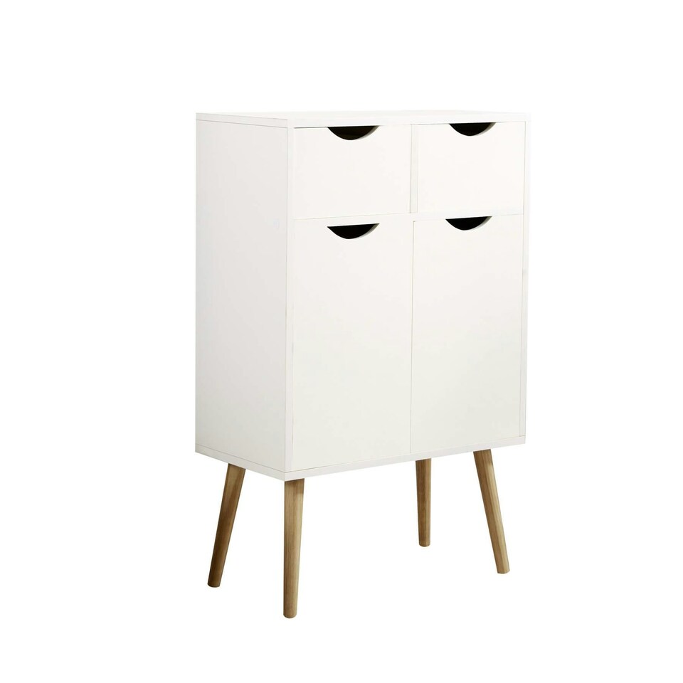 image 1 of Sideboard Storage Cabinet With Drawers Cupboard Solid Wood Legs White | 2 Door 2 Drawers