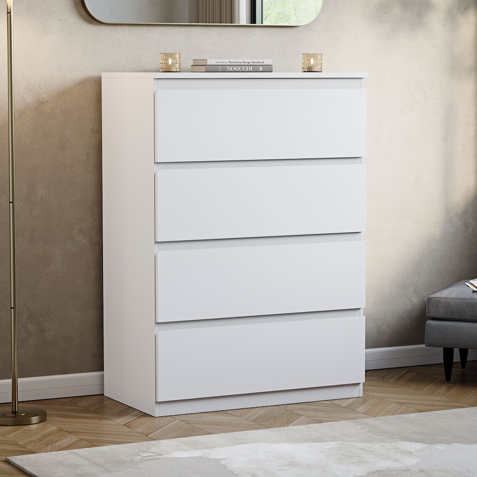 image 1 of Vida Designs Denver 4 Drawer Chest of Drawers Bedroom Storage, White