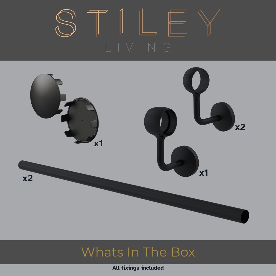 image 1 of Stiley Living 2.4m Matt Black Wall-Mounted Stair Handrail Kit with Brackets & Fixings