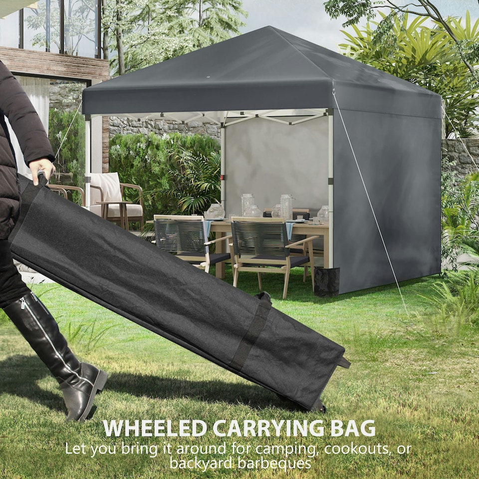 image 1 of Outsunny 3x3 (M) Pop Up Gazebo Party Tent w/ 2 Sidewalls, Weight Bags Dark Grey