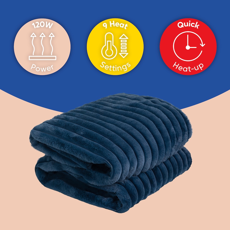 image 1 of Russell Hobbs RHHT1005BLU Electric Blanket Blue Heated Throw Faux Fur & Sherpa