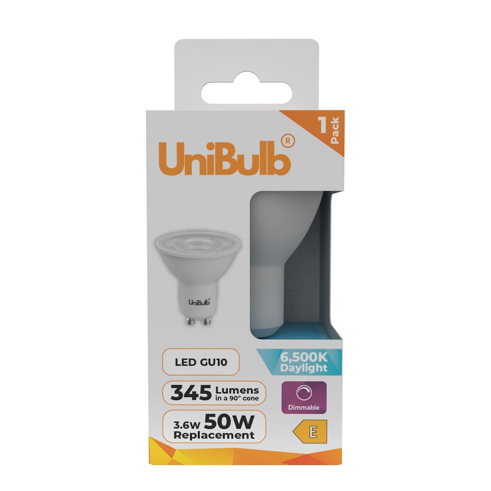 image 1 of UniBulb LED GU10 345lm 3.6W 6500K (Daylight) Dimmable Light Bulb - Pack of 1 | White | Daylight | 1