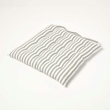 Homescapes Seat Pad Luxury Cotton Stripe Indoor Outdoor Garden Dining Cushion | Grey | 40 x 40 cm | 1