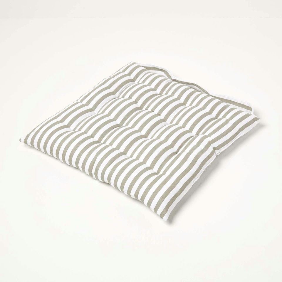 image 1 of Homescapes Seat Pad Luxury Cotton Stripe Indoor Outdoor Garden Dining Cushion | Grey | 40 x 40 cm | 1