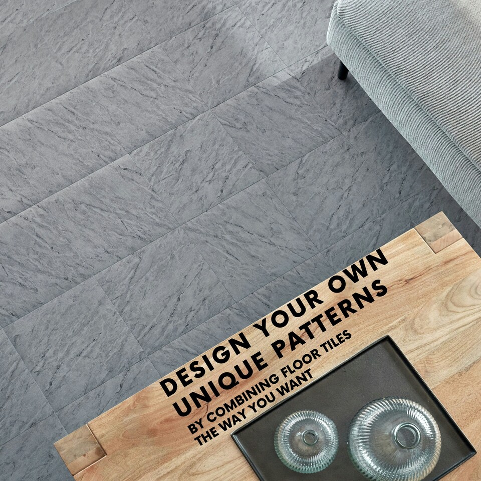 image 1 of Vinyl Floor Tiles Self Adhesive – 30 Pack Covers 30 sqf (2.79sqm) – 12x12in (30.5x30.5cm) Waterproof Peel & Stick Vinyl Flooring for Kitchen, Bathroom & Home Grey Marble