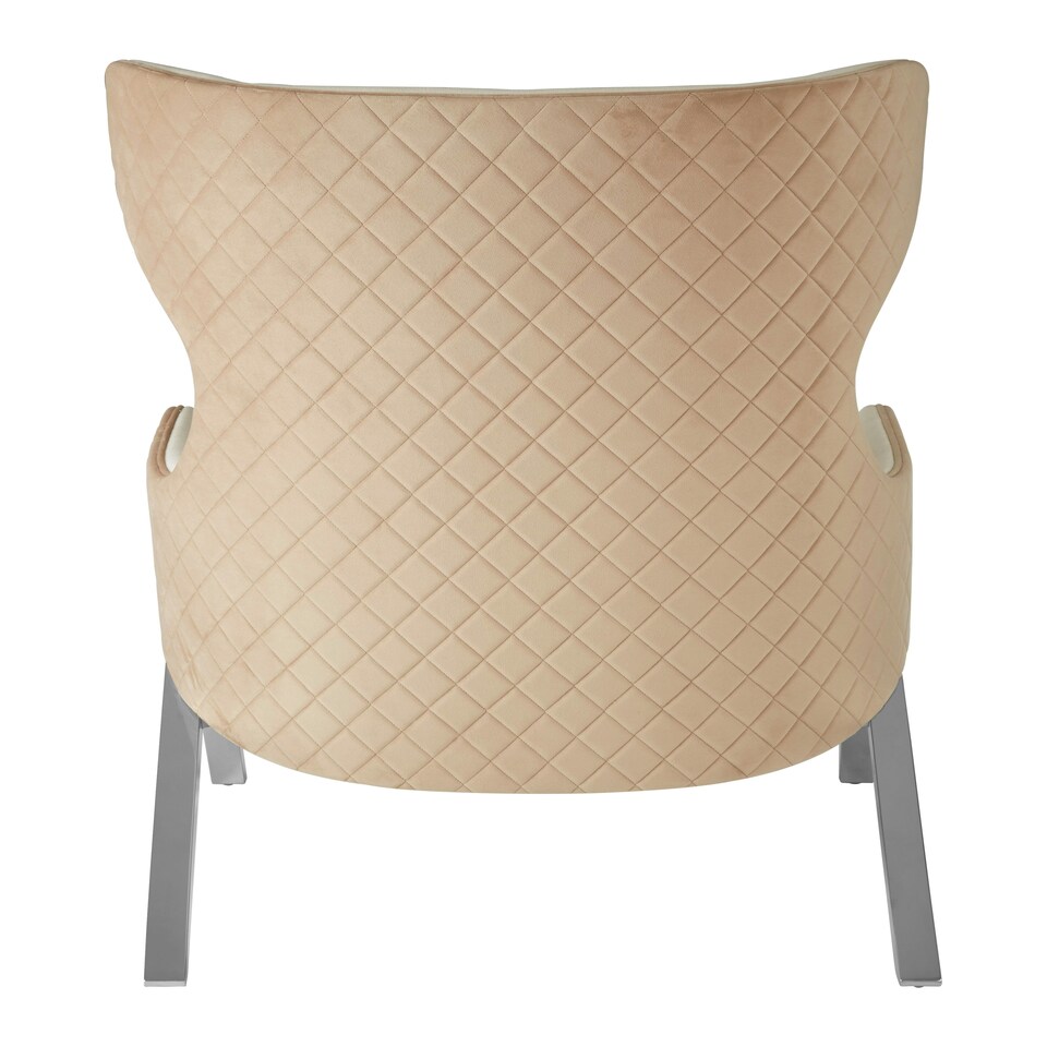 image 1 of Luxe White Fabric Chair For Living Room,Wing-Back Accent Chair,Velvet Armchair With Quilted Beige Backrest White