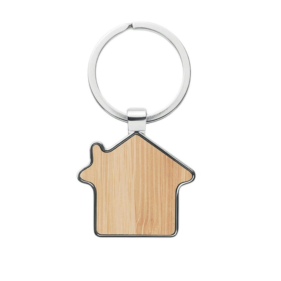 image 1 of MidOcean Burnie House Metal & Bamboo Keyring - Wood - One Size