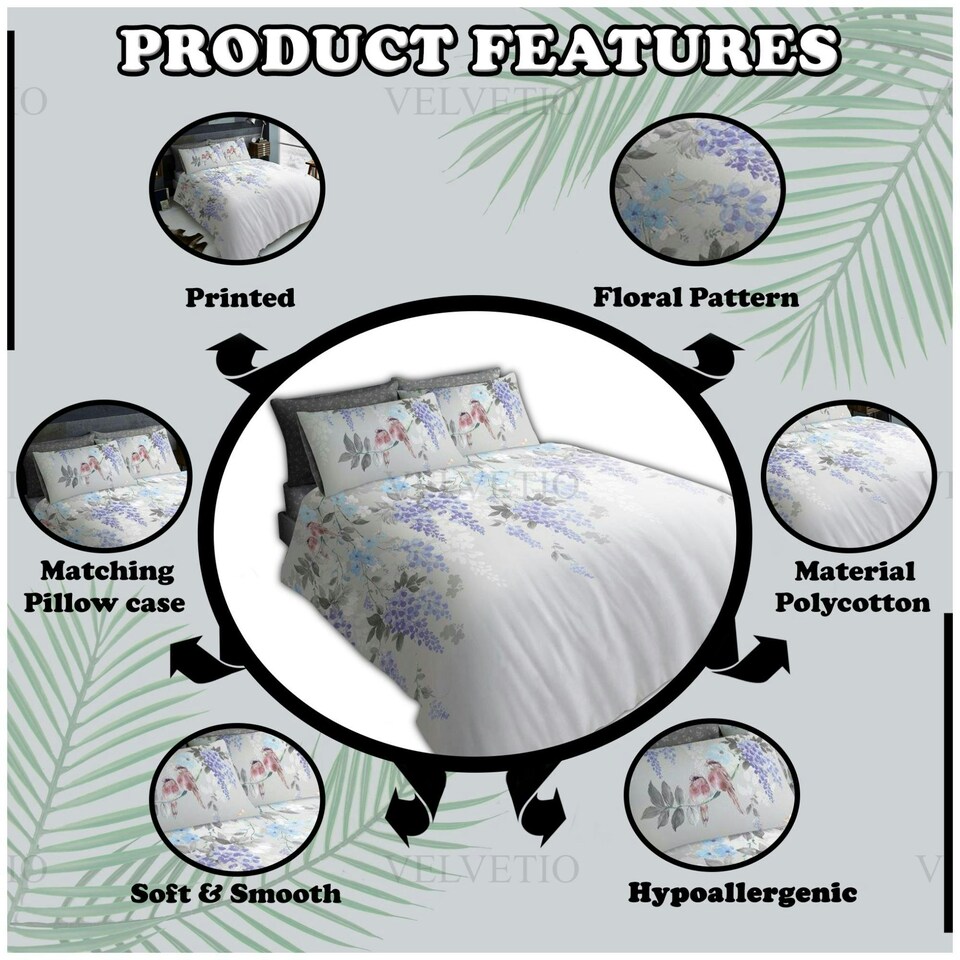 image 1 of VELVETIO Hermione Complete Duvet Cover Set with Fitted Sheet Cosy Quilt Coverlet Grey | Double