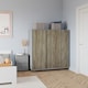 image 2 of 120cm 3 Sliding Doors Children Kids Wardrobe Bedroom Storage Closet Hanging Rail | Multi | Grey with Oak Doors | 1