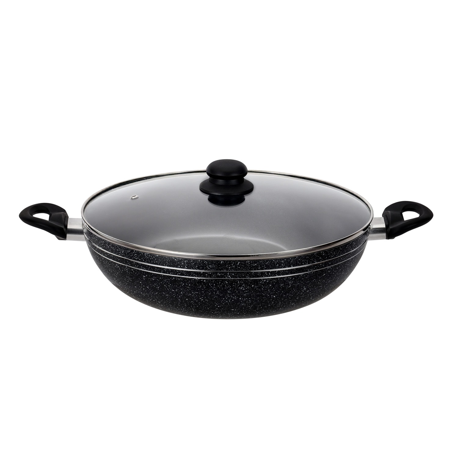 Royalford 28cm Aluminium Wok Pan Non-Stick Induction Safe With Glass Lid