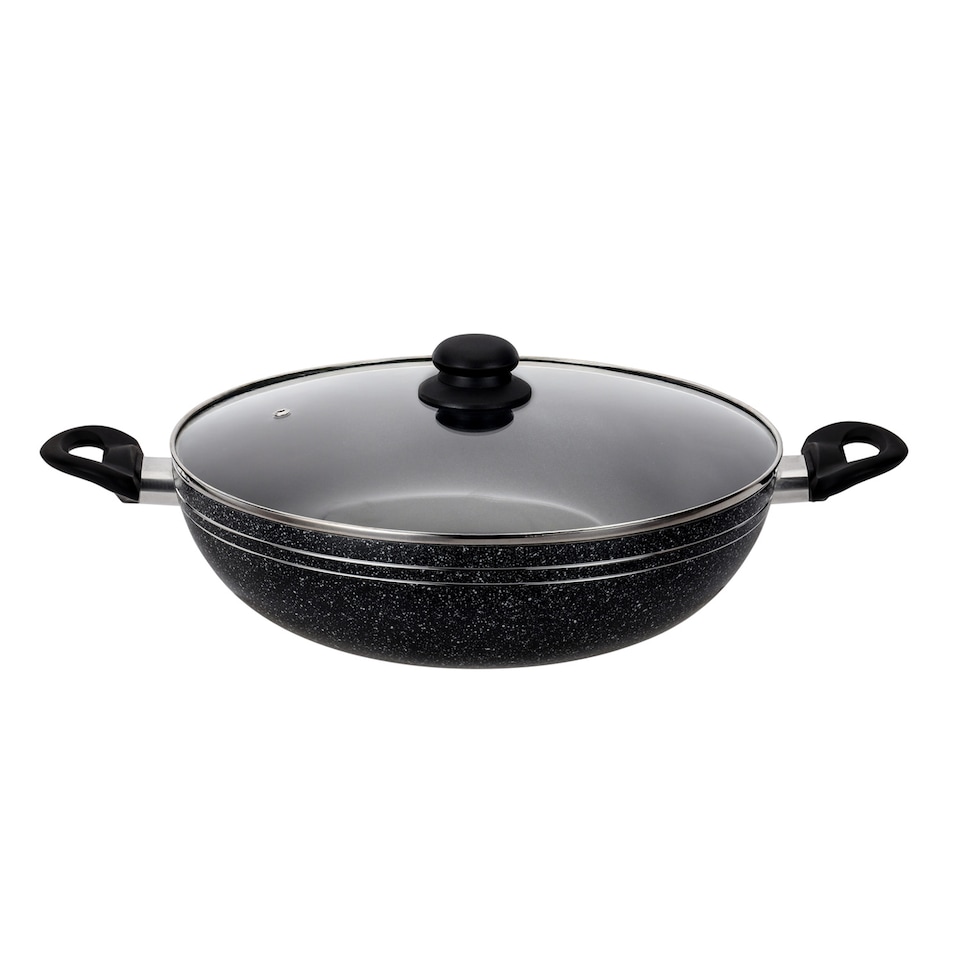 image 1 of Royalford 28cm Aluminium Wok Pan Non-Stick Induction Safe With Glass Lid