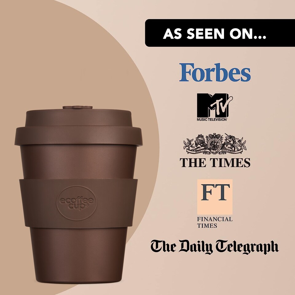 image 1 of Ecoffee Cup 6oz 180ml Reusable Eco-Friendly, Plant Based Coffee Cup with Silicone Lid & Sleeve, Spooky Action At A Distance | Brown | Spooky Action At A Distance