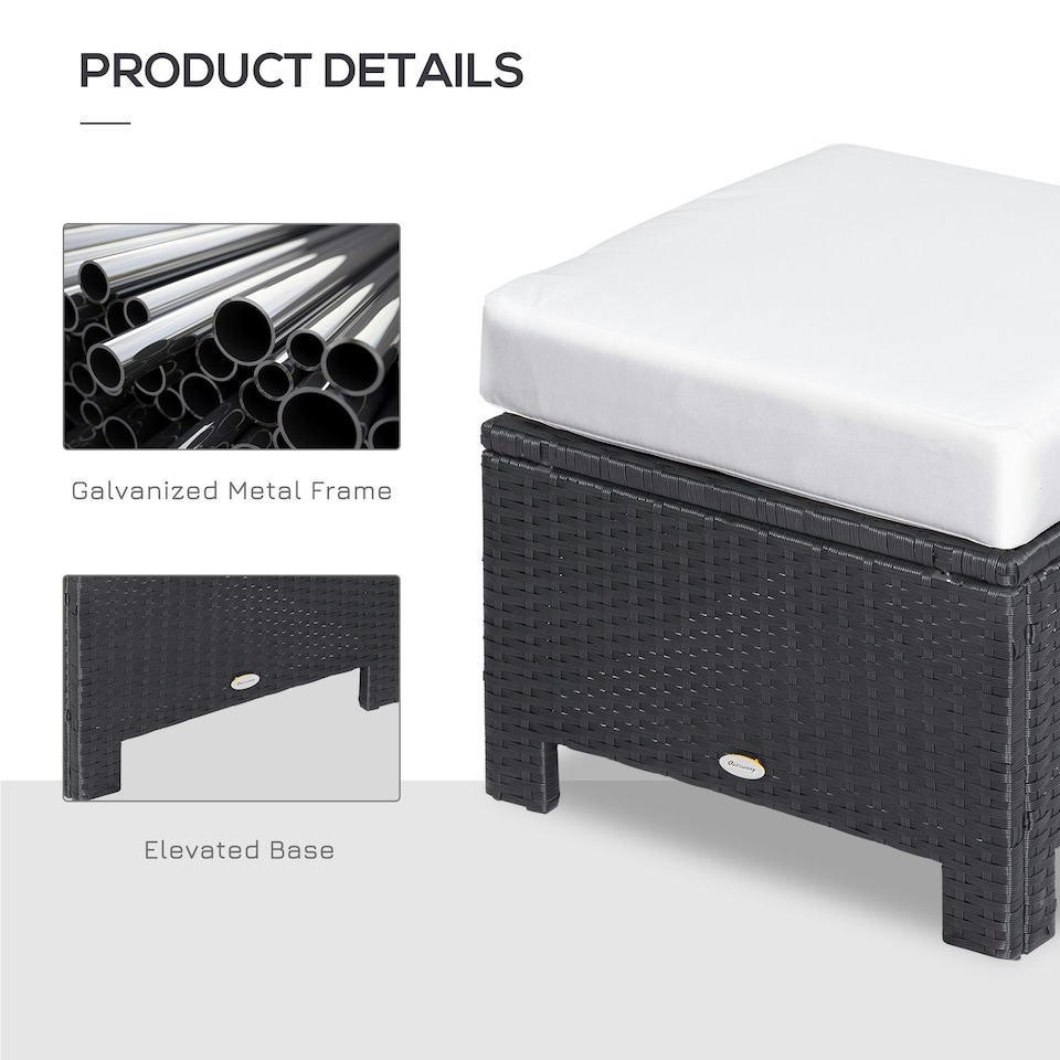 image 1 of Outsunny Rattan Footstool Wicker Ottoman w/ Padded Seat for Backyard Garden