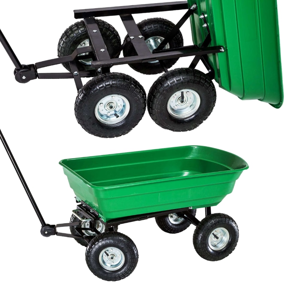 image 1 of Heavy Duty Green Garden Cart with Tipping Barrow Trolley